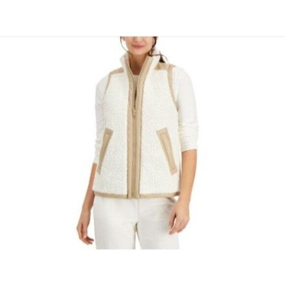 CHARTER CLUB Faux-Leather-Contrast Reversible Faux-Sherpa Vest, SZ SM , … - Picture 2 of 6